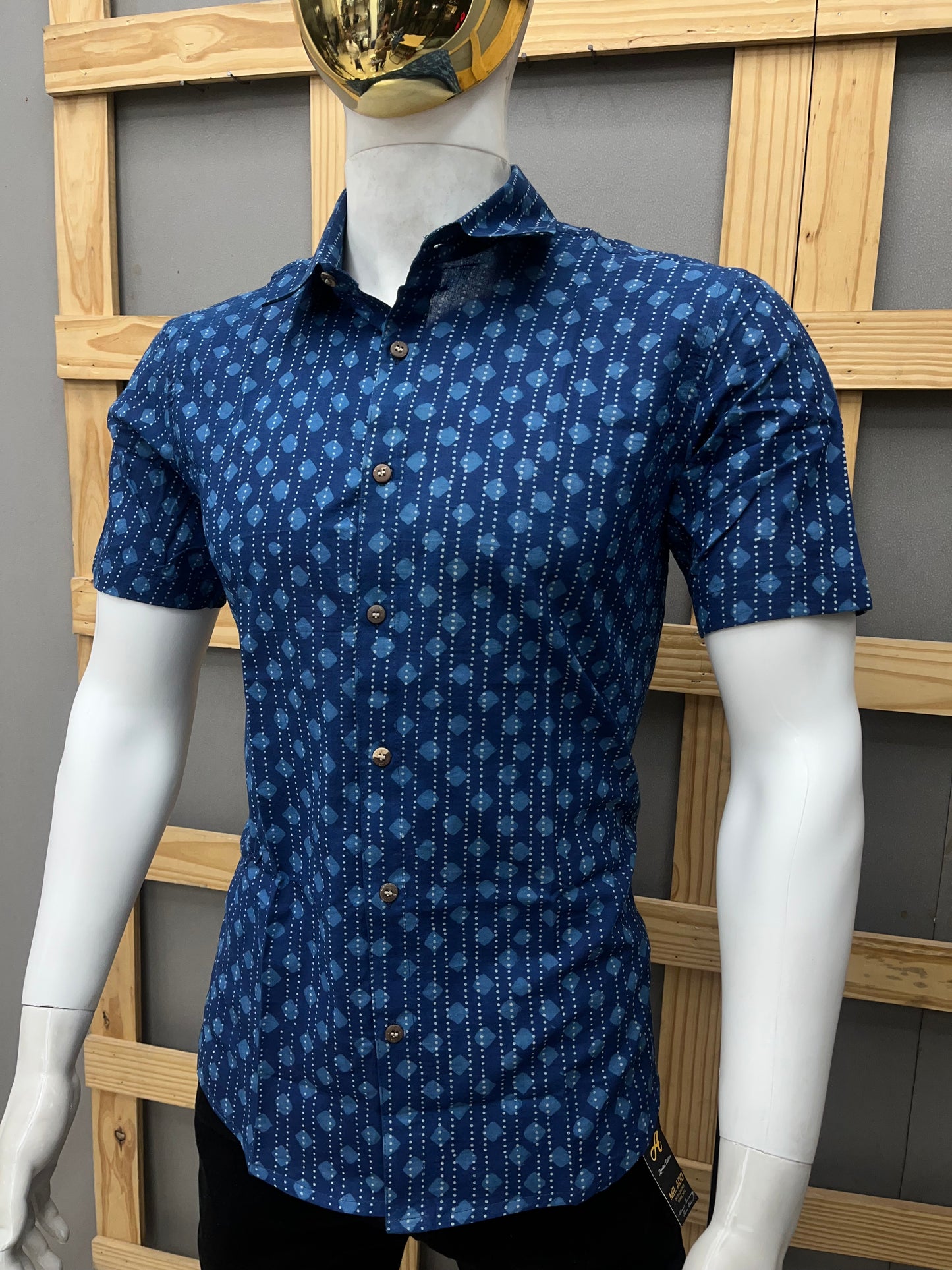 Indigo Half Sleeve Cotton Shirt