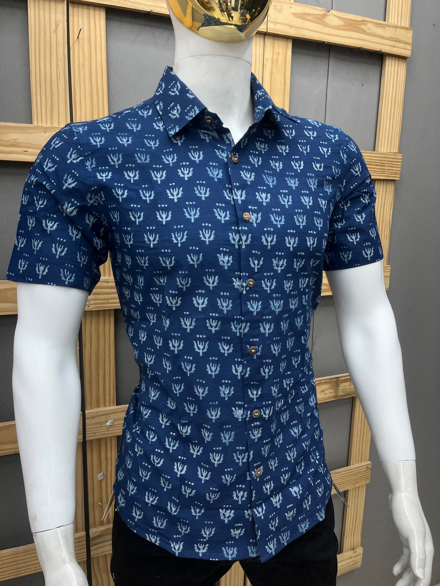 Indigo Half Sleeve Cotton Shirt