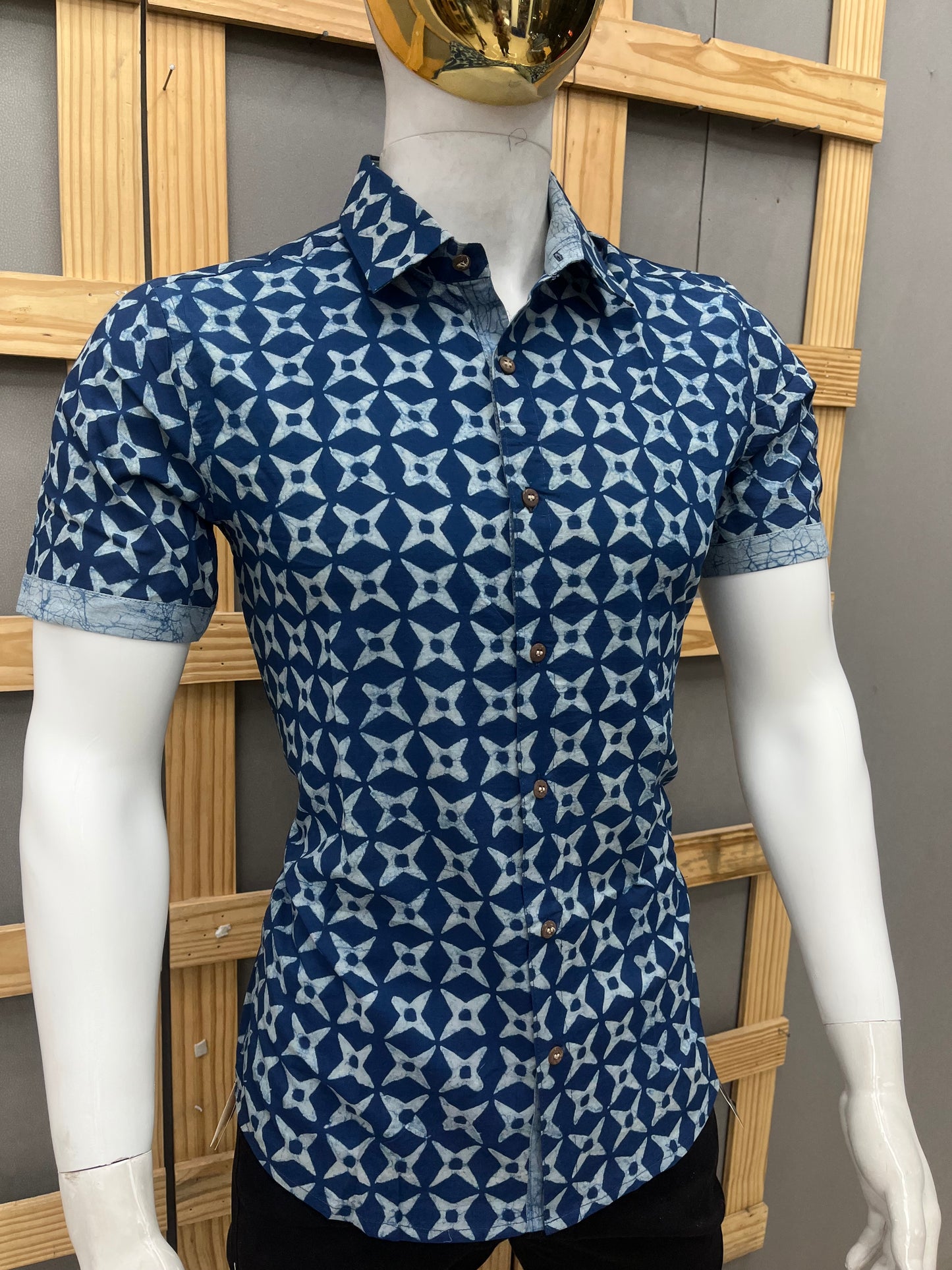 Indigo Half Sleeve Cotton Shirt