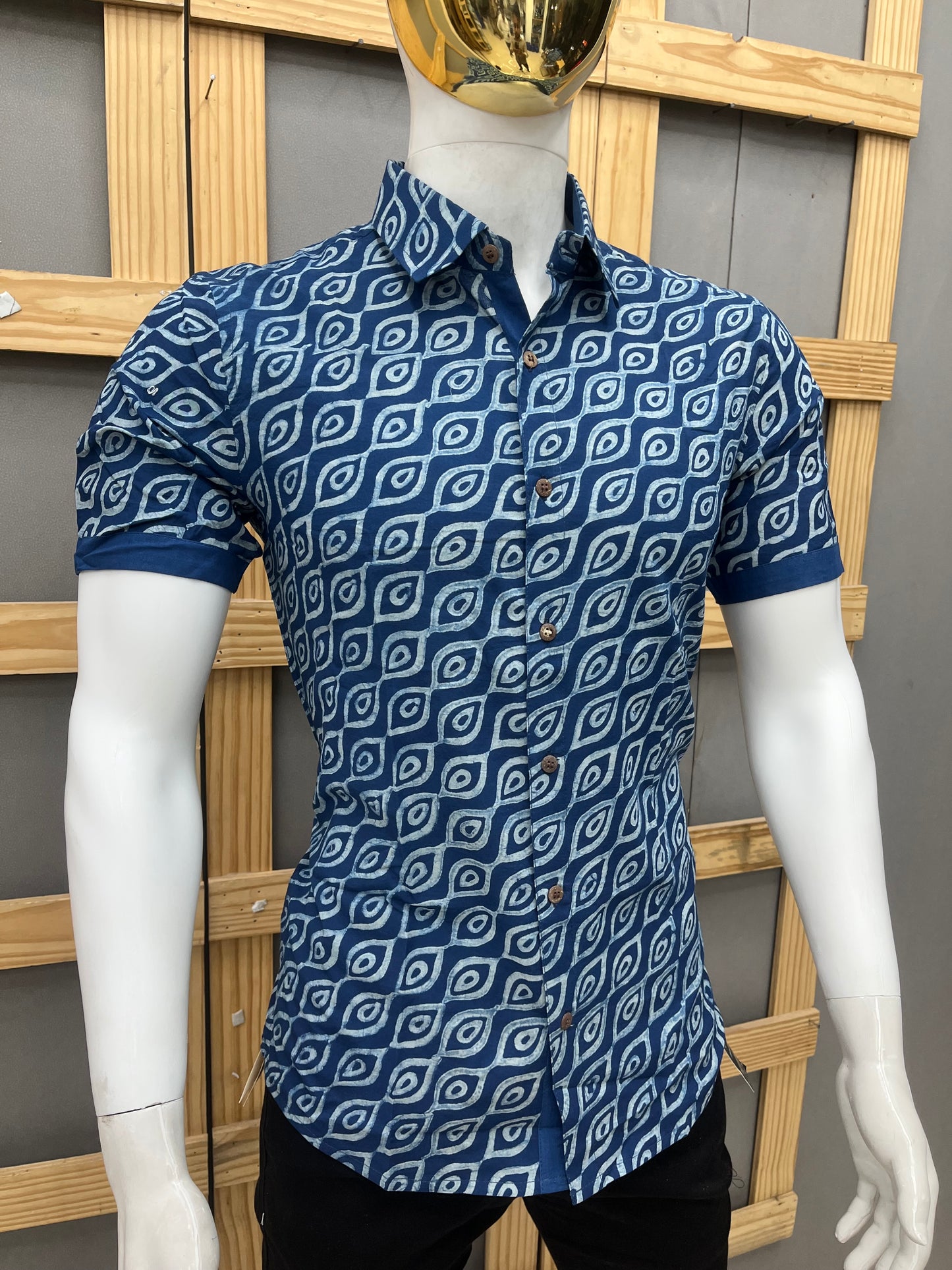 Indigo Half Sleeve Cotton Shirt