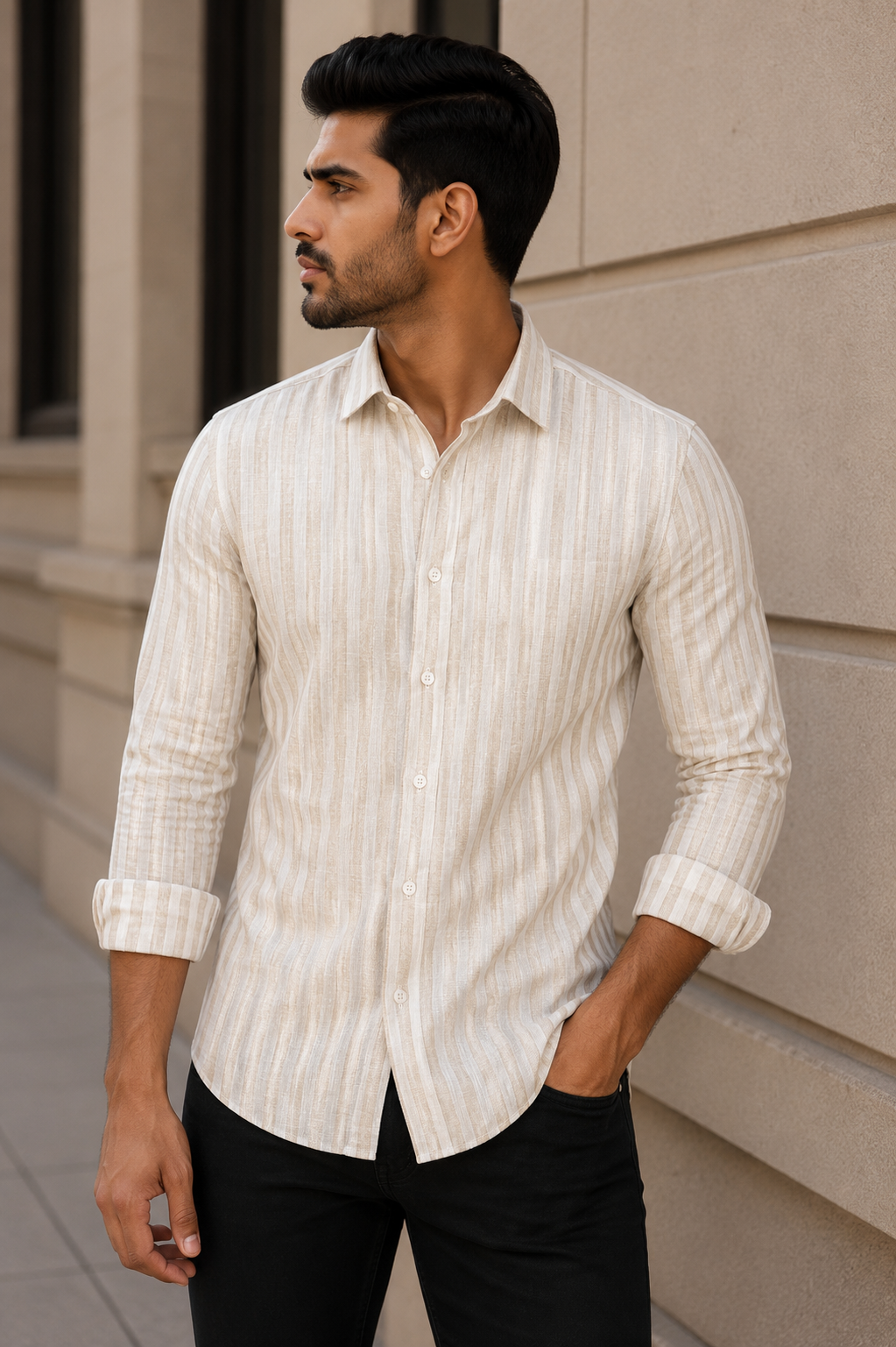 Linen Lining Shirt With Jeans Combo