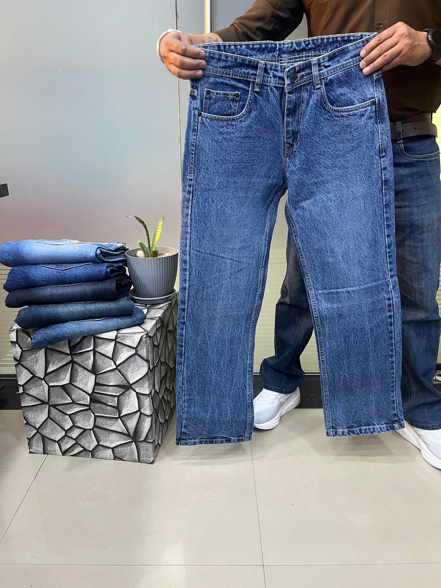 Straight Fit Washed Jeans