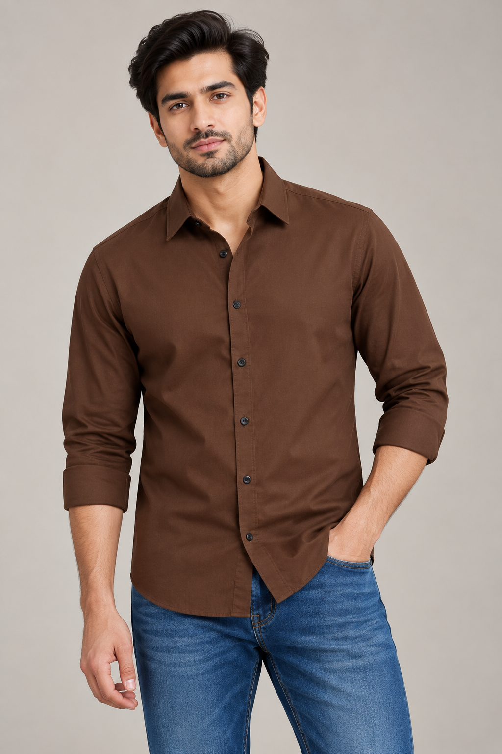 Plain Satin Shirt With Jeans Combo