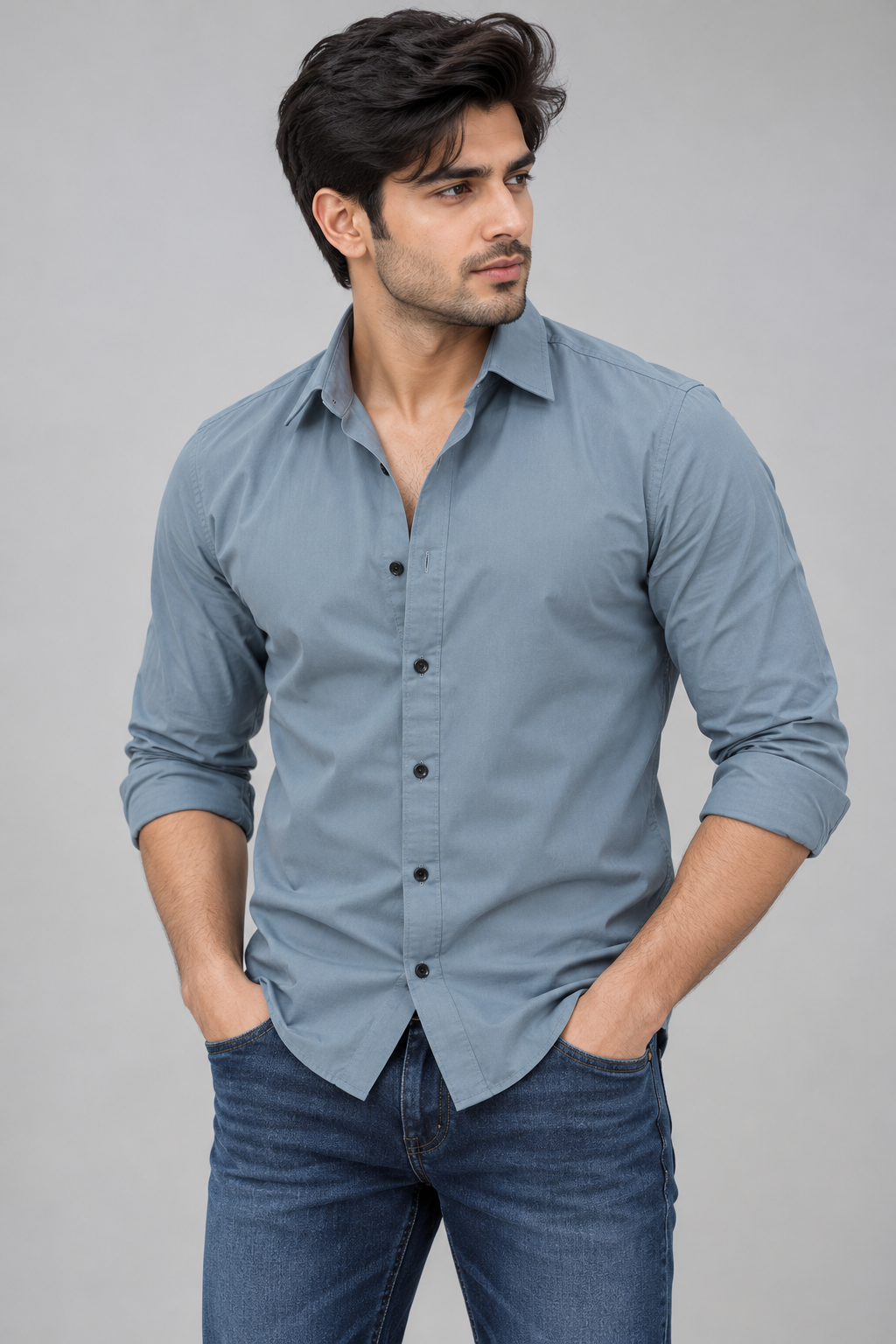 Plain Satin Shirt With Jeans Combo