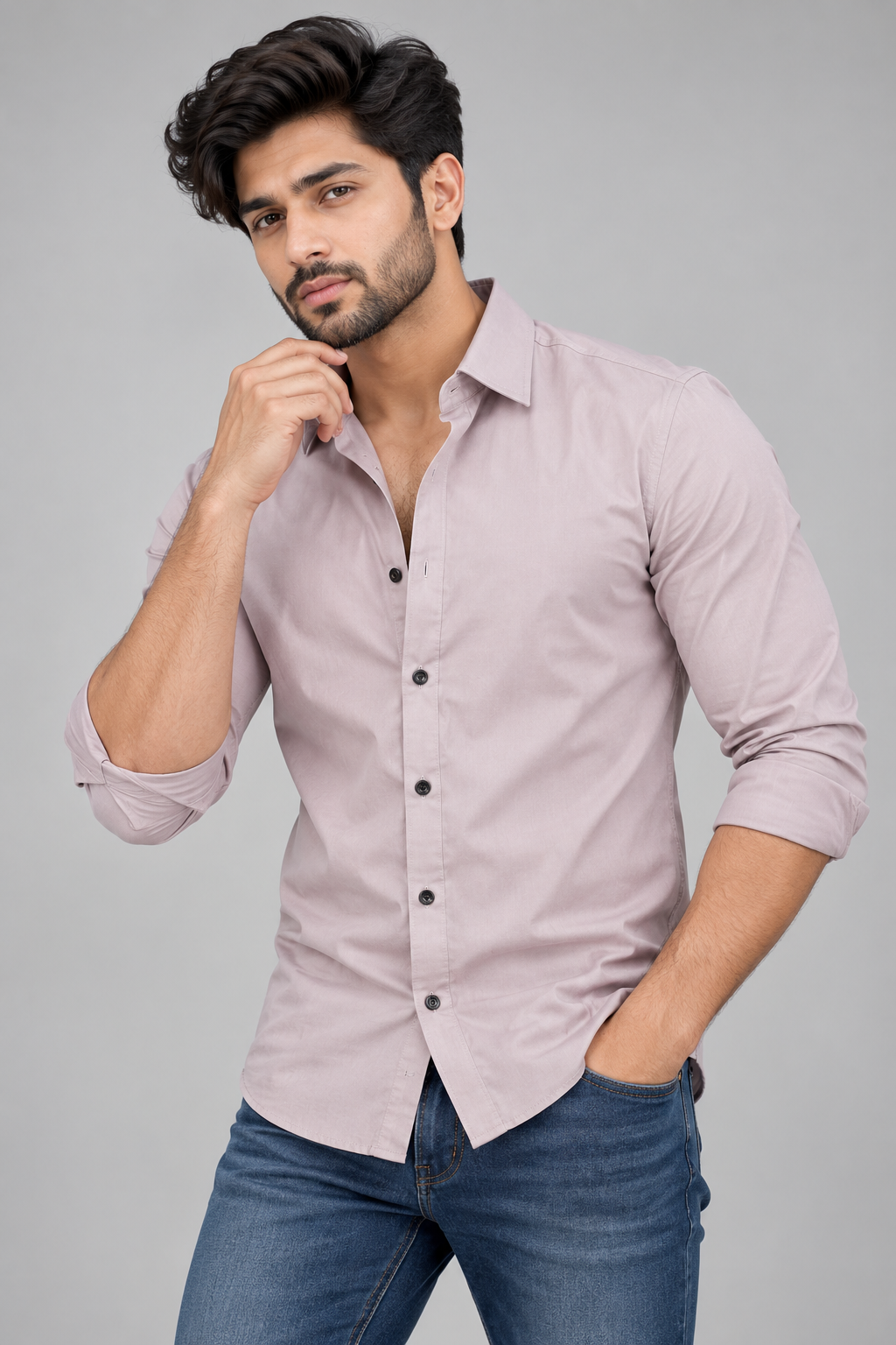 Plain Satin Shirt With Jeans Combo