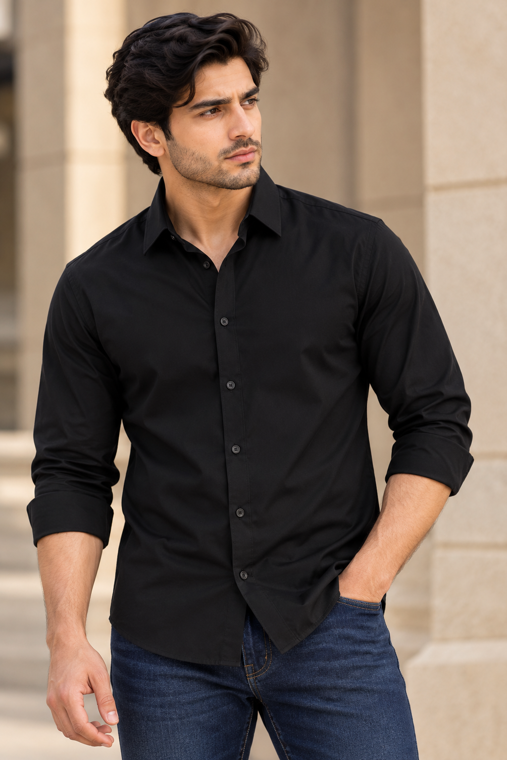 Plain Satin Shirt With Jeans Combo