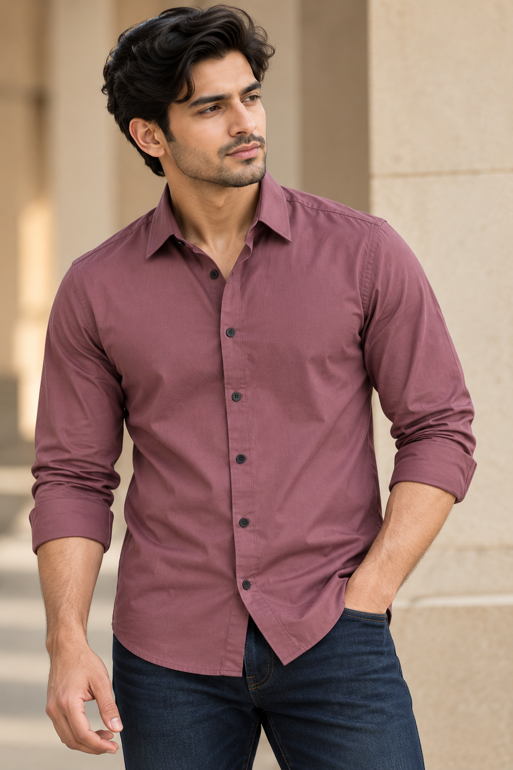 Plain Satin Shirt With Jeans Combo