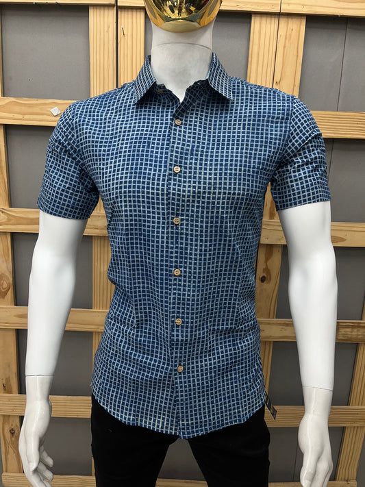 Indigo Half Sleeve Cotton Shirt
