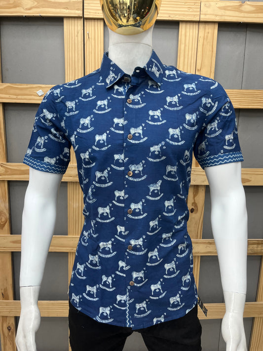 Indigo Half Sleeve Cotton Shirt