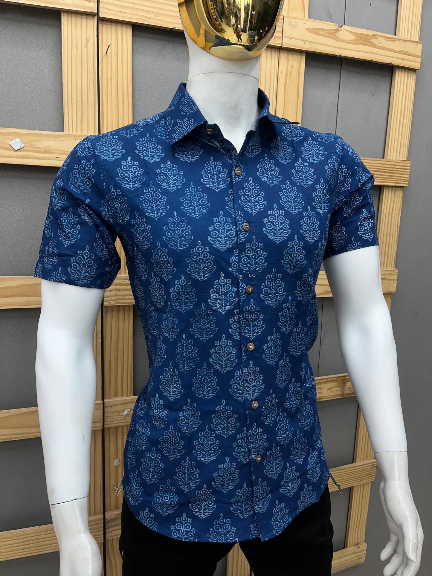 Indigo Half Sleeve Cotton Shirt