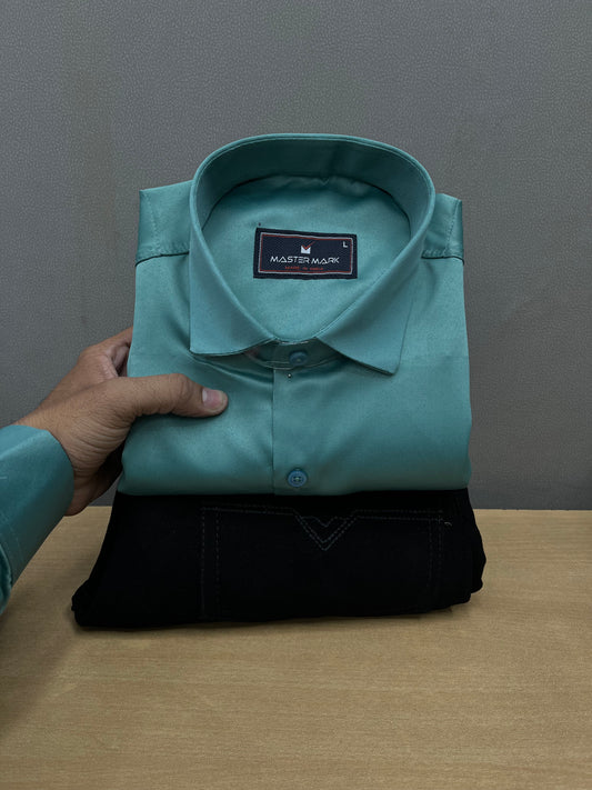 Plain Satin Shirt With Jeans Combo