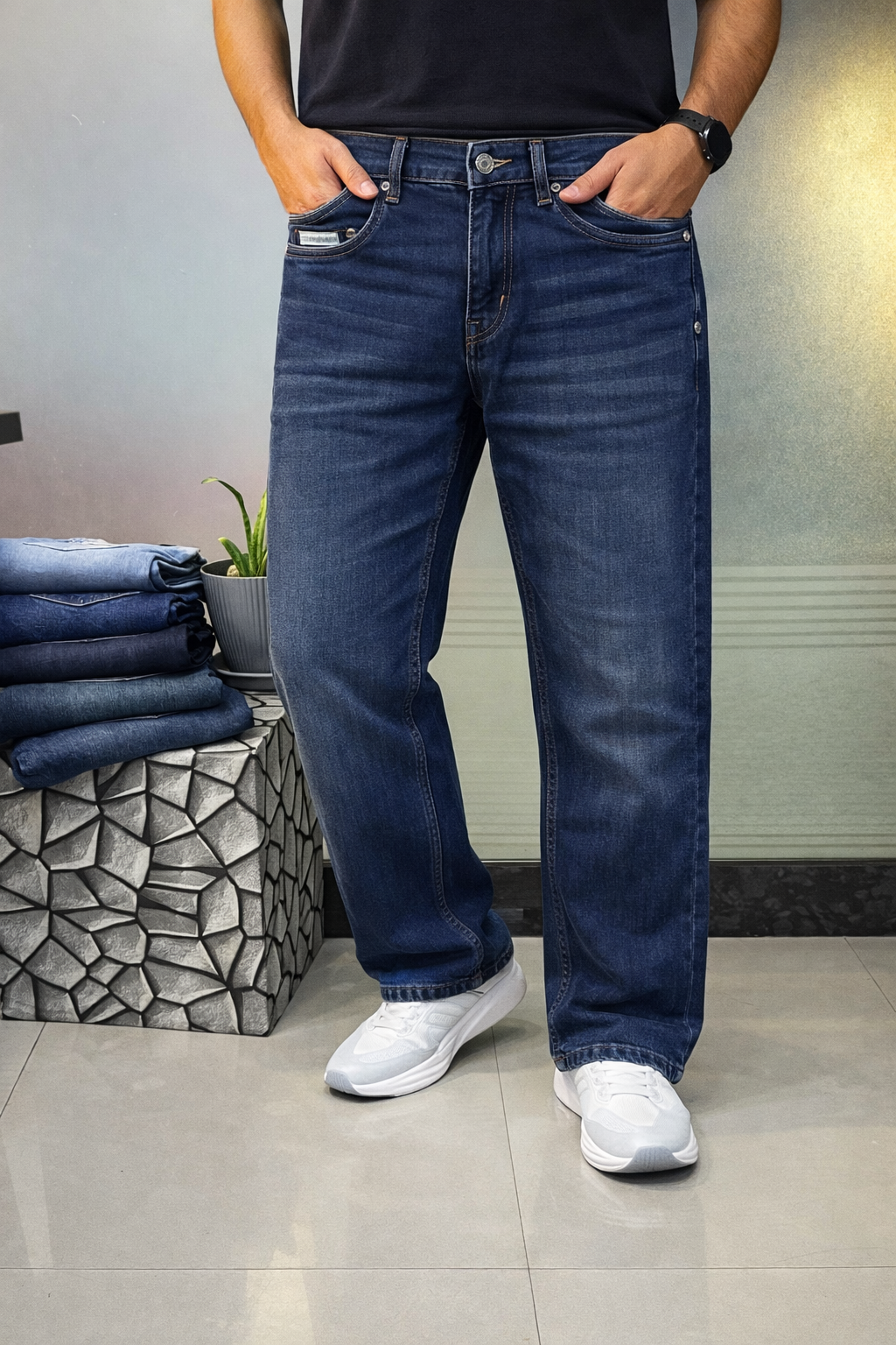 Straight Fit Washed Jeans