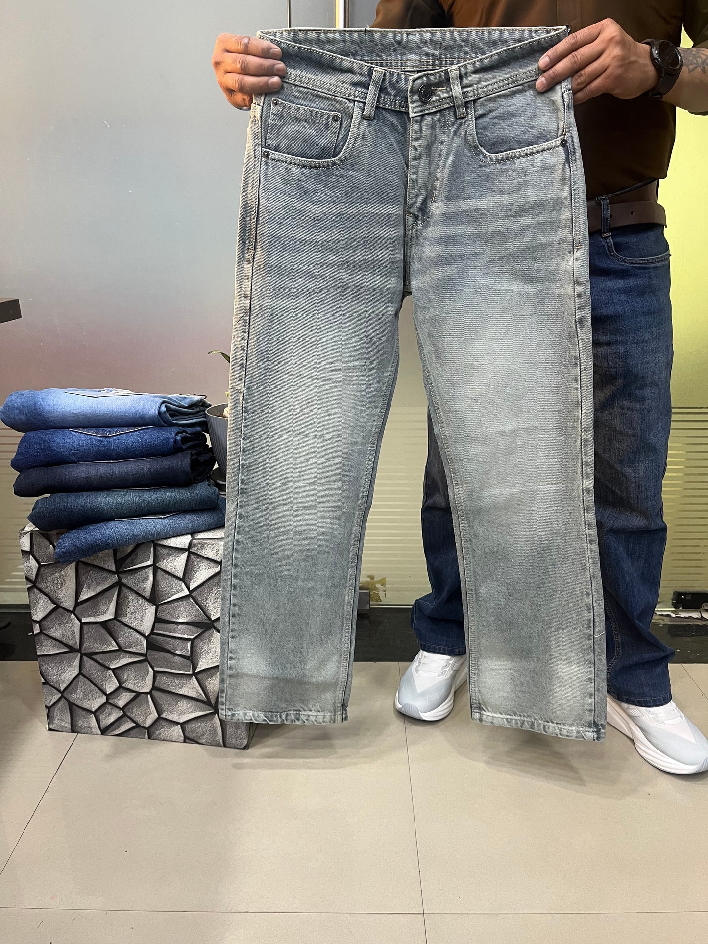 Straight Fit Washed Jeans