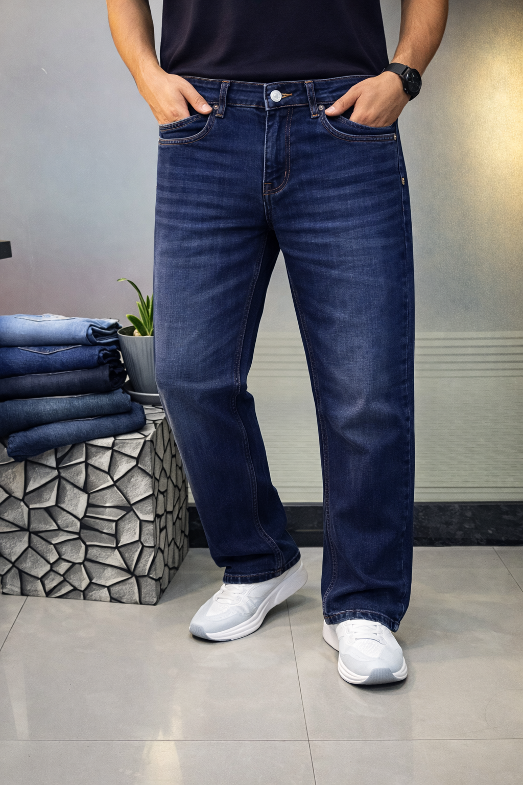 Straight Fit Washed Jeans