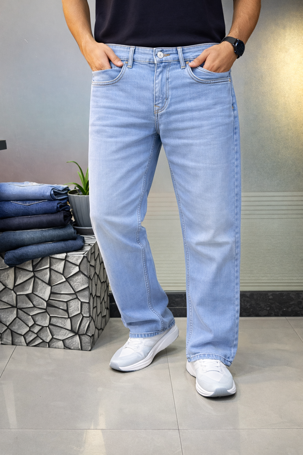 Straight Fit Washed Jeans