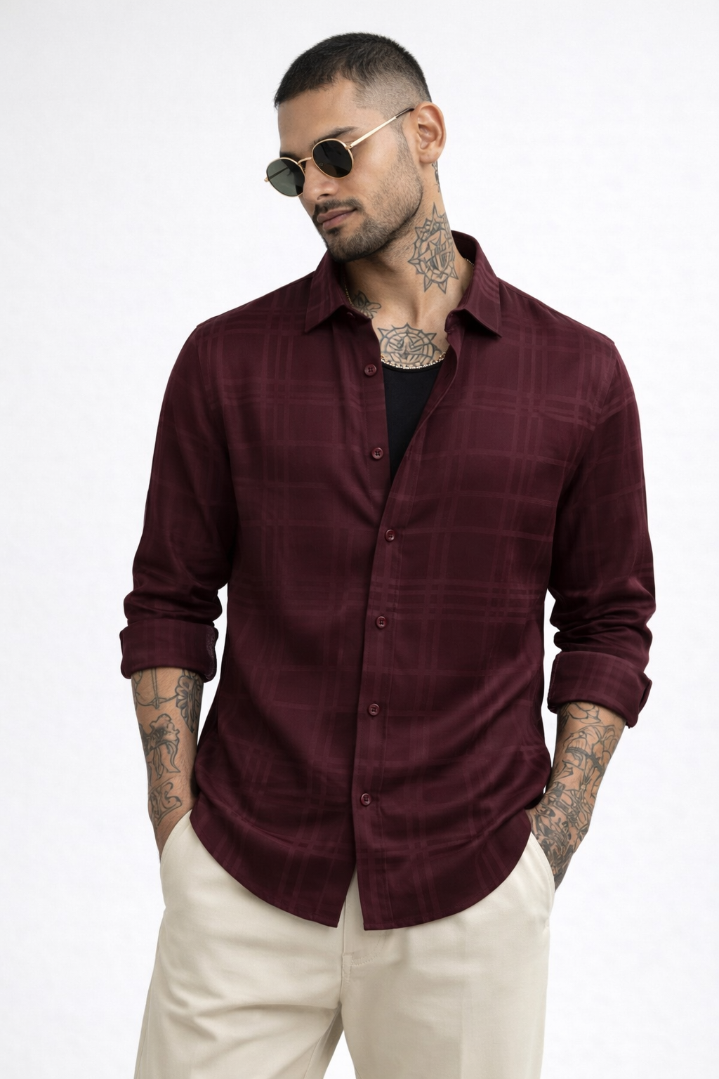 Tonal Checks Shirt With Jeans Combo