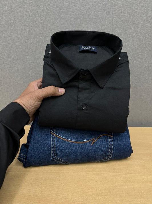Satin Plain Shirt With Jeans Combo
