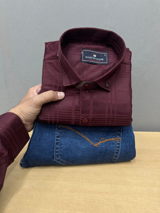 Tonal Checks Shirt With Jeans Combo