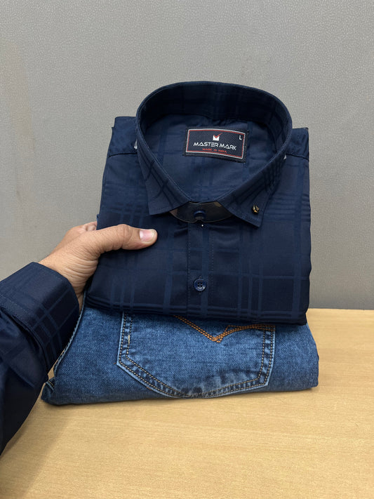 Tonal Checks Shirt With Jeans Combo