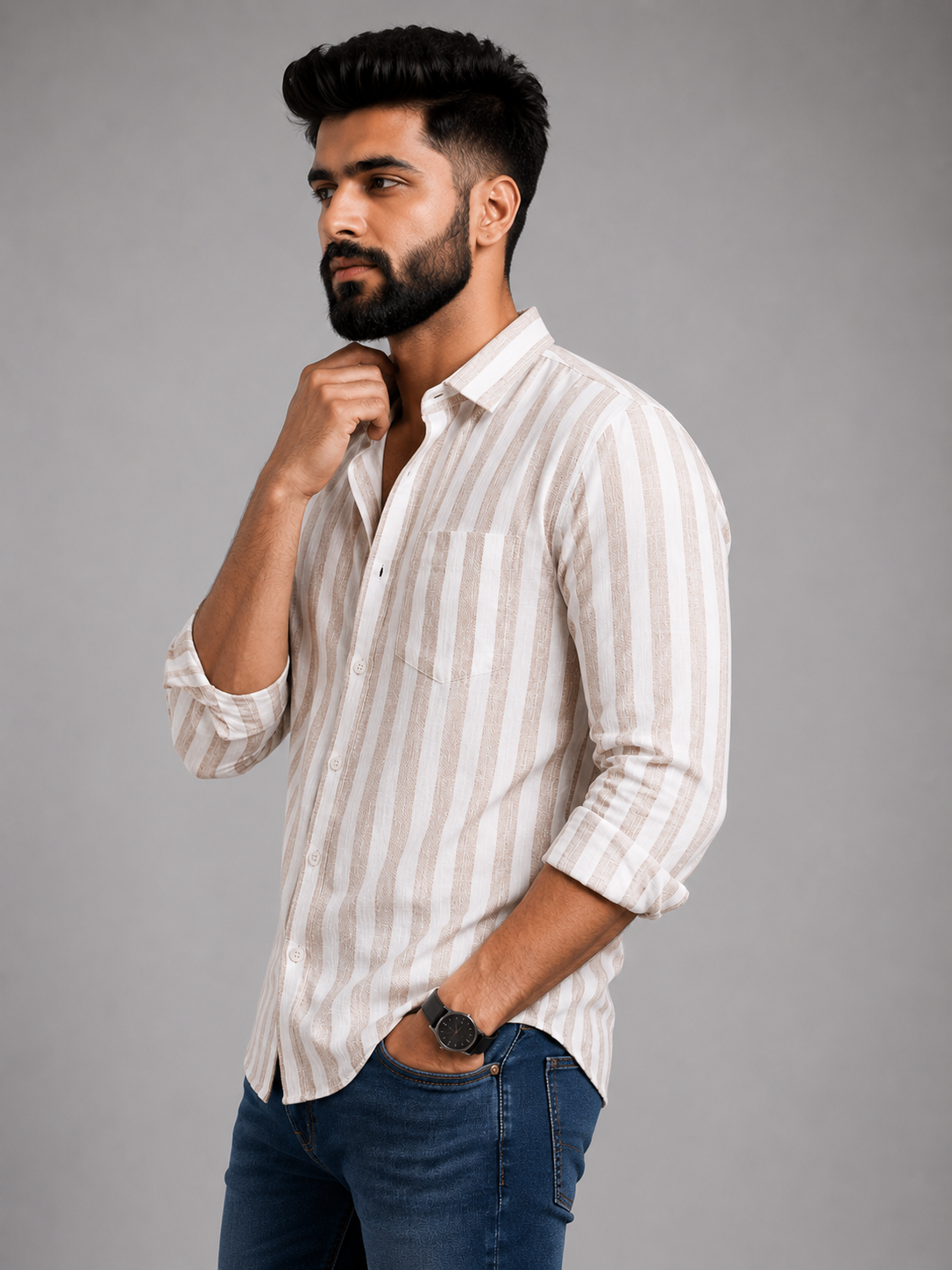 Linen Lining Shirt With Jeans Combo