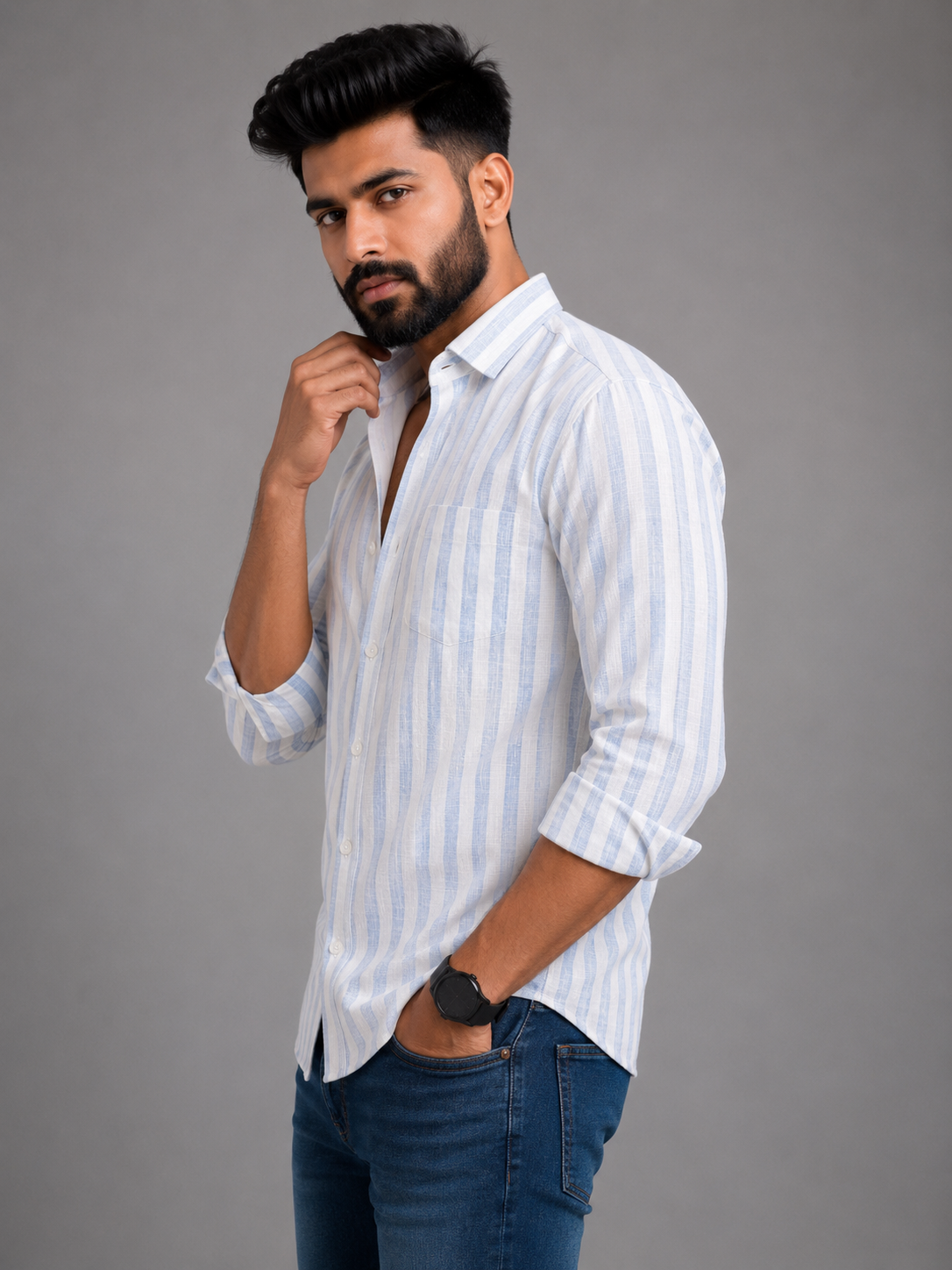 Linen Lining Shirt With Jeans Combo