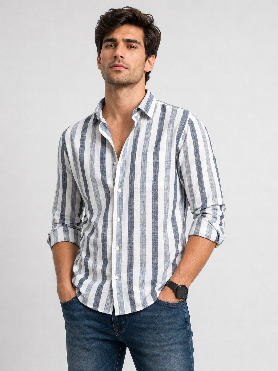Linen Lining Shirt With Jeans Combo
