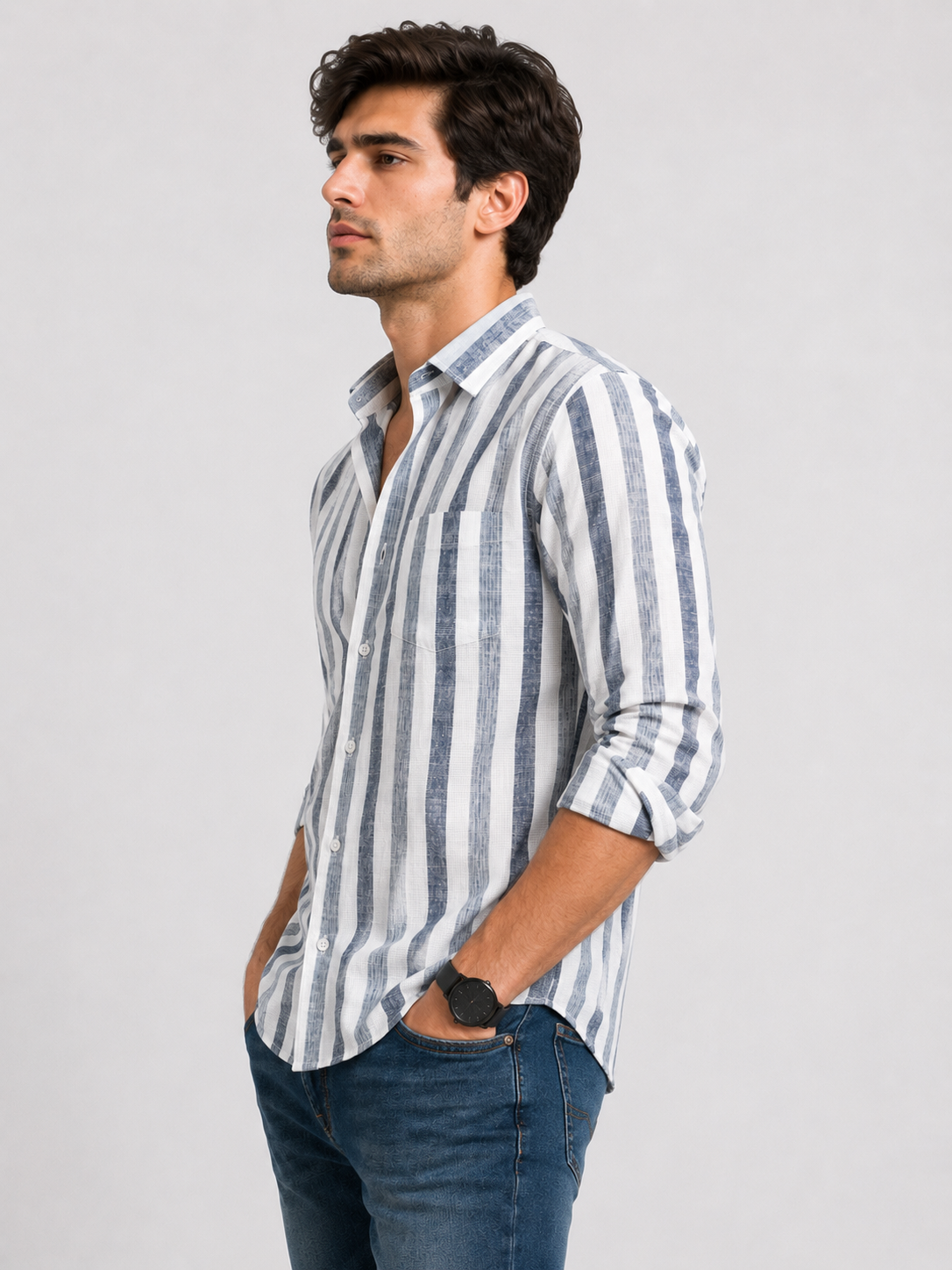 Linen Lining Shirt With Jeans Combo