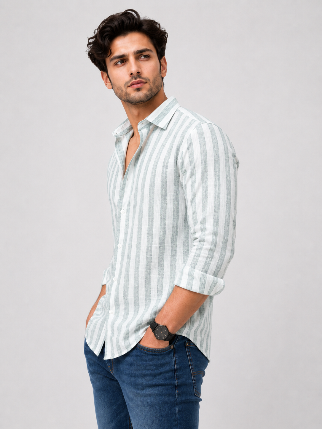 Linen Lining Shirt With Jeans Combo