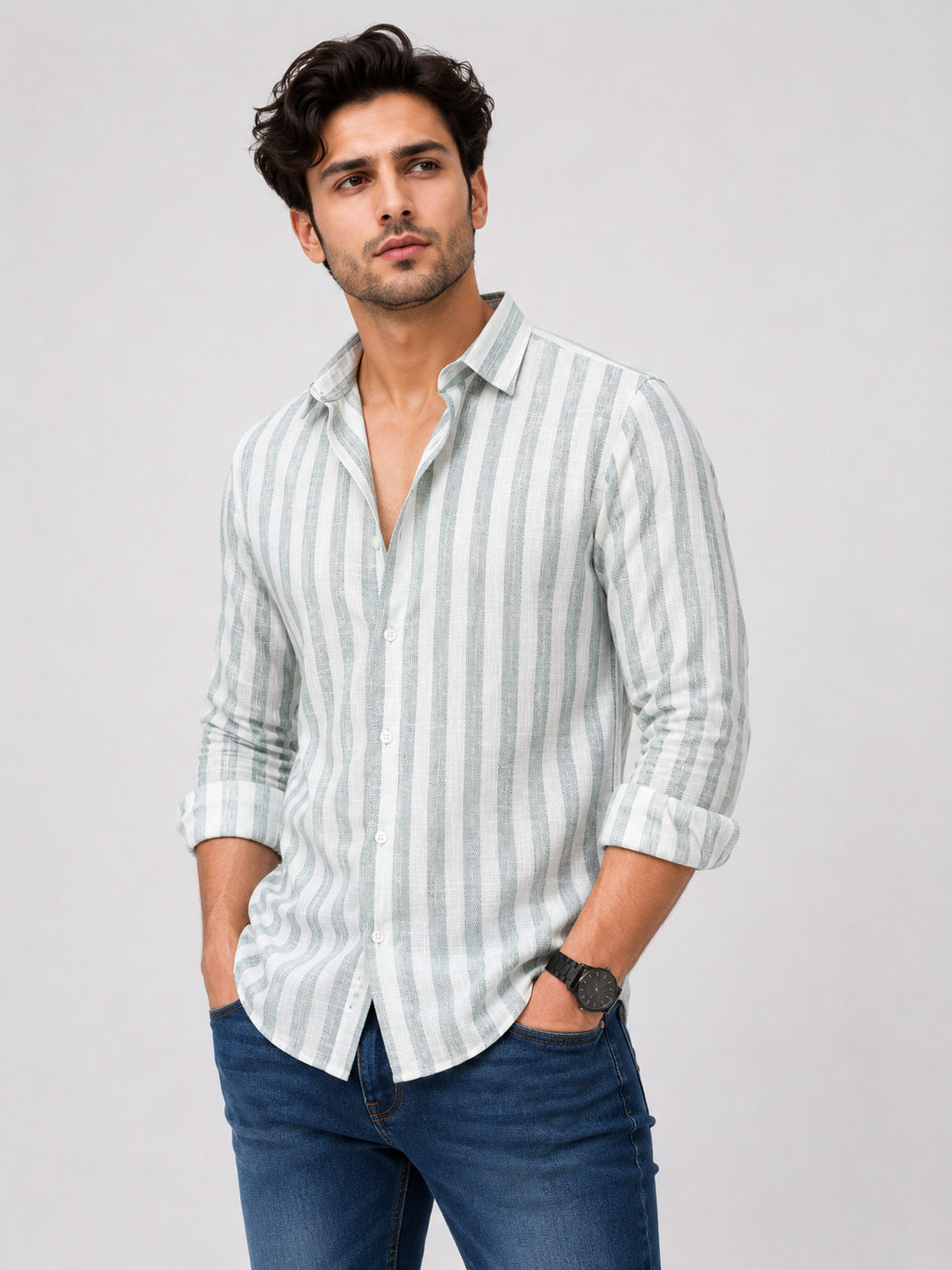 Linen Lining Shirt With Jeans Combo
