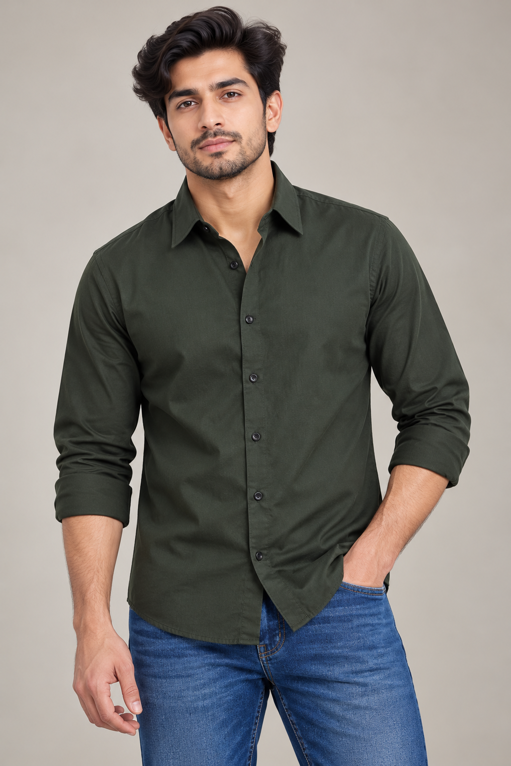 Plain Satin Shirt With Jeans Combo