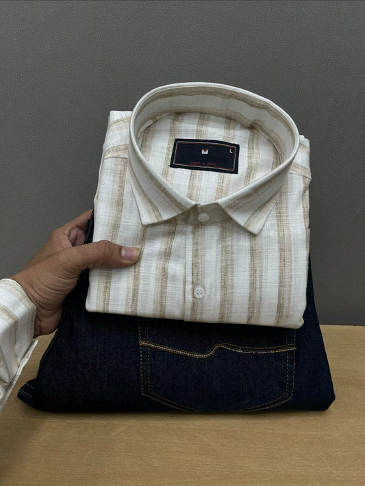 Linen Lining Shirt With Jeans Combo