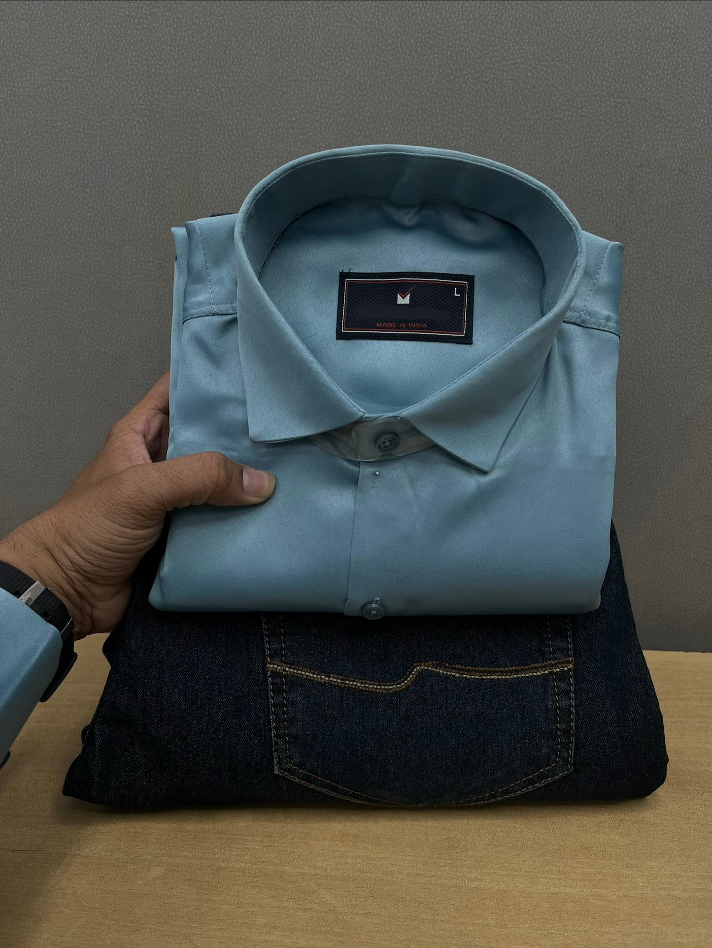 Plain Satin Shirt With Jeans Combo