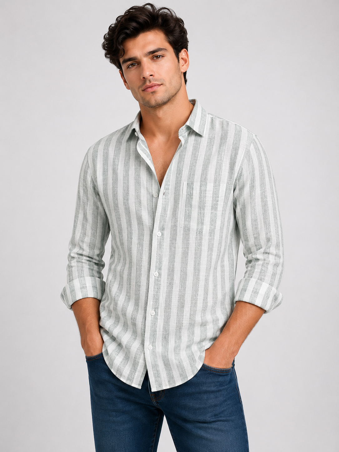 Linen Lining Shirt With Jeans Combo