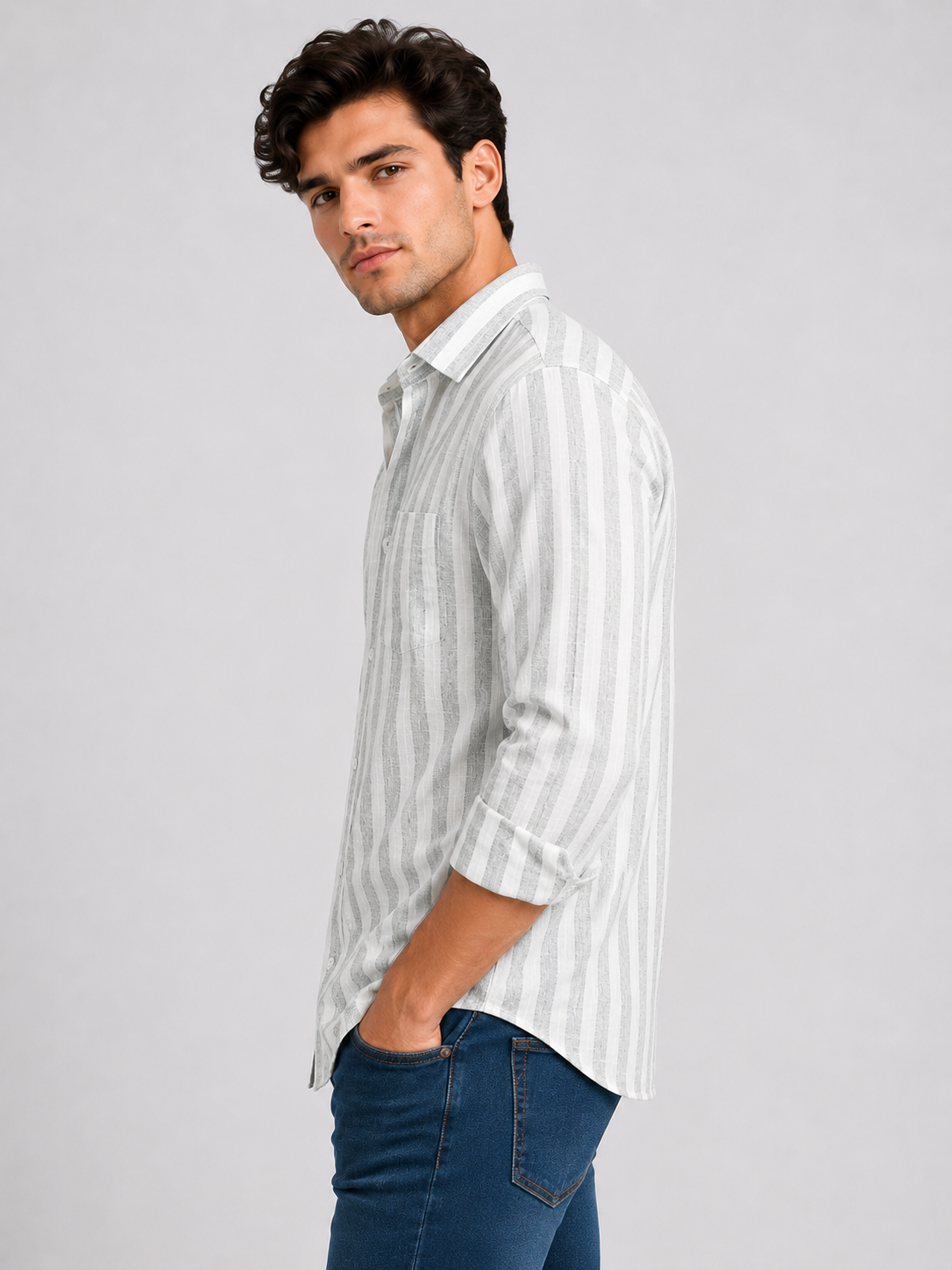 Linen Lining Shirt With Jeans Combo