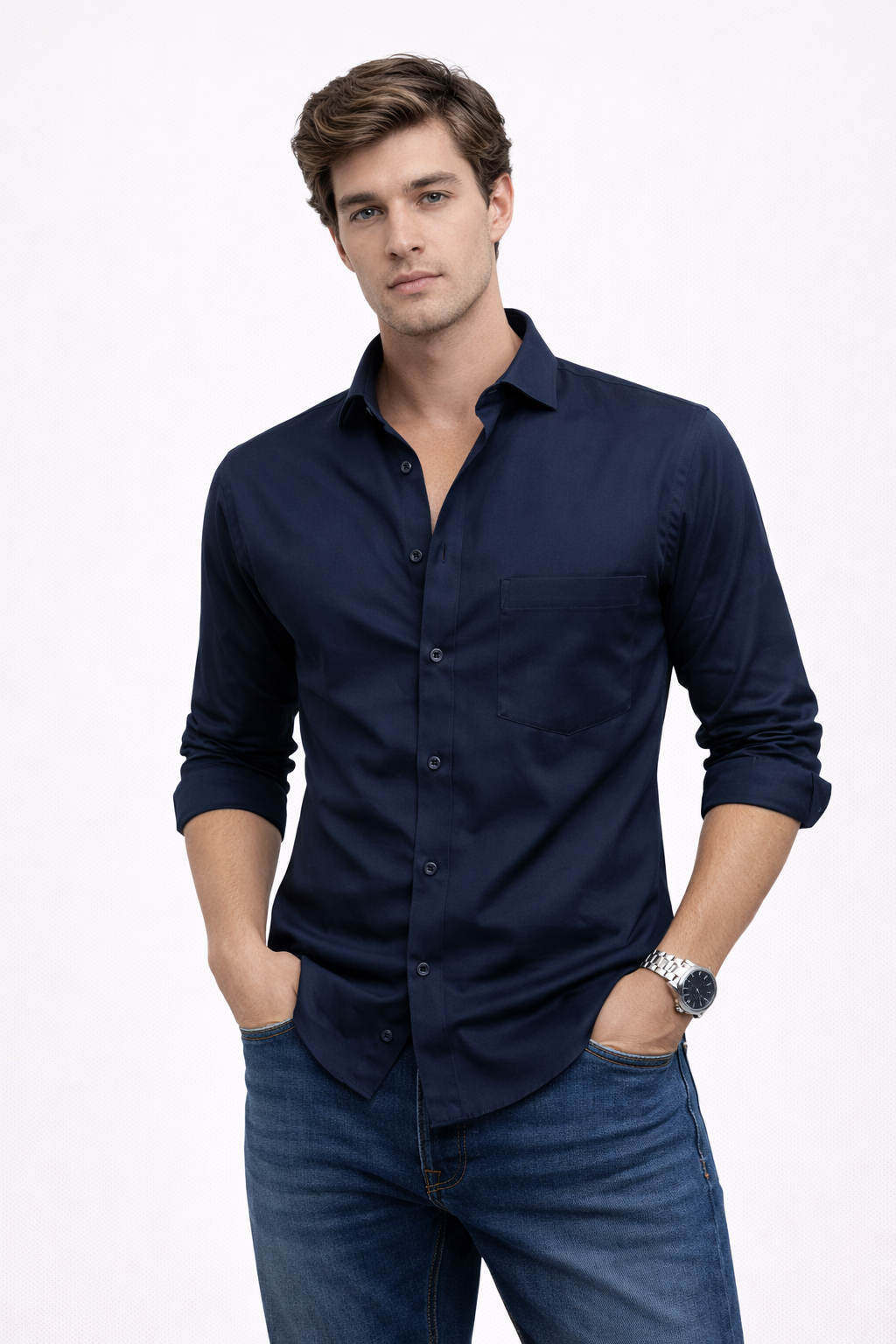 Classic Plain Satin Shirt for Men – Party & Office Wear