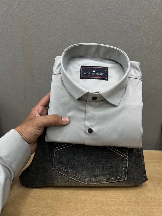 Plain Satin Shirt With Jeans Combo