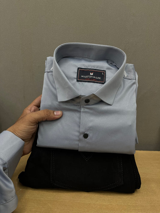 Plain Satin Shirt With Jeans Combo