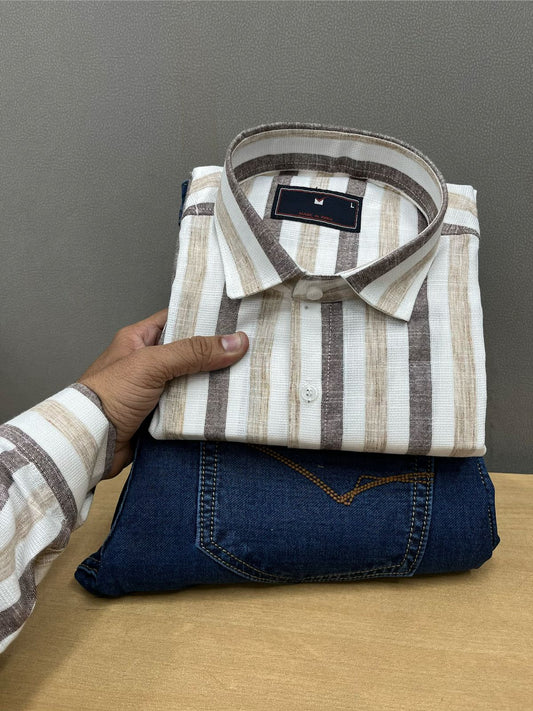 Linen Lining Shirt With Jeans Combo
