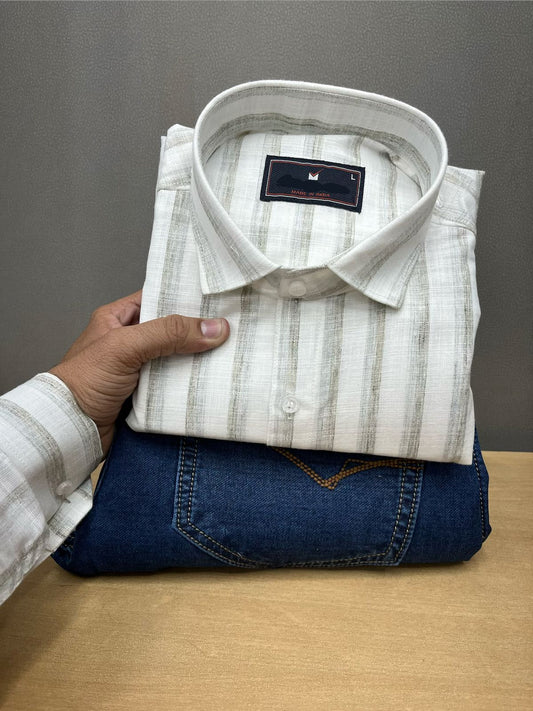 Linen Lining Shirt With Jeans Combo