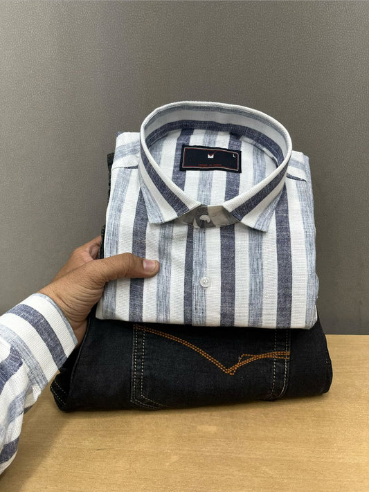 Linen Lining Shirt With Jeans Combo