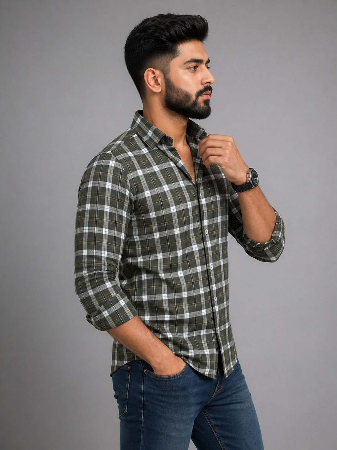 Checks Shirt With Jeans Combo