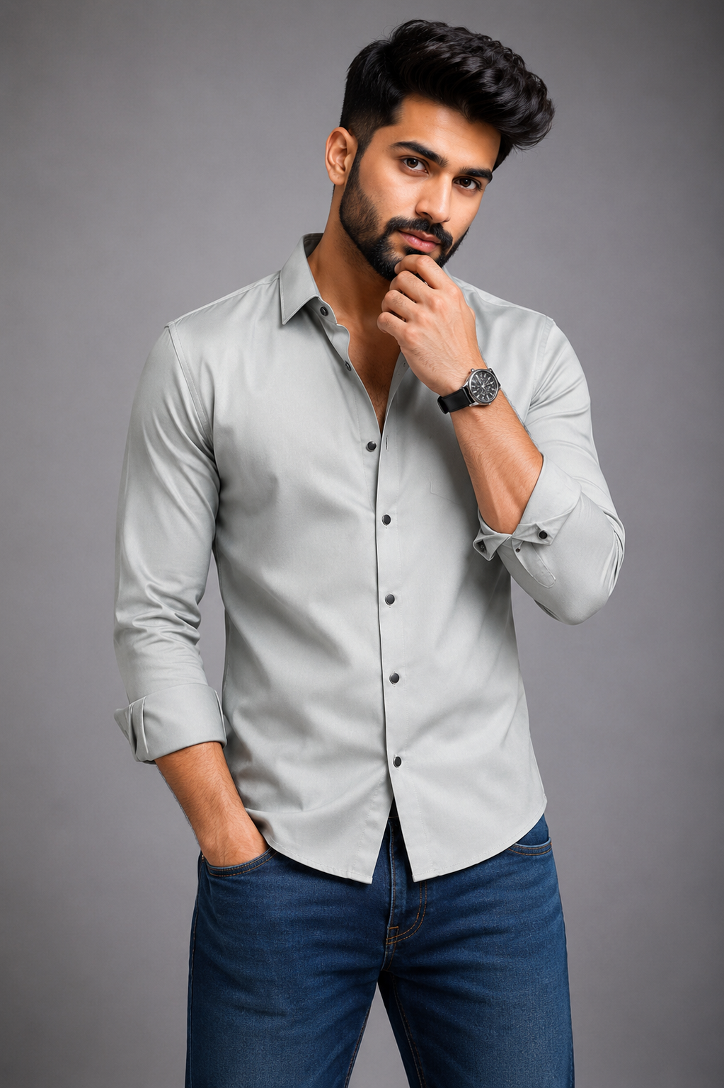 Plain Satin Shirt With Jeans Combo