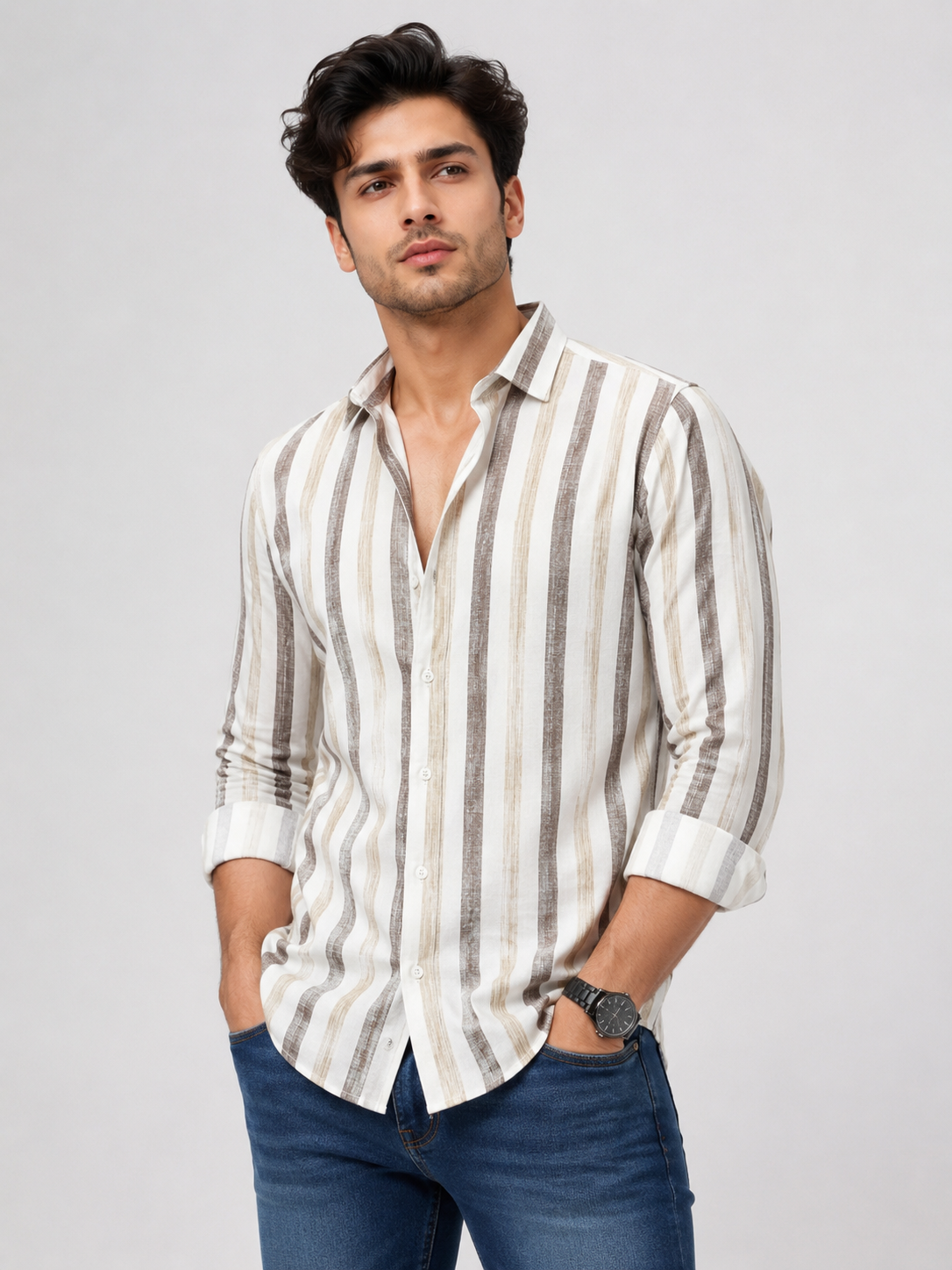 Linen Lining Shirt With Jeans Combo