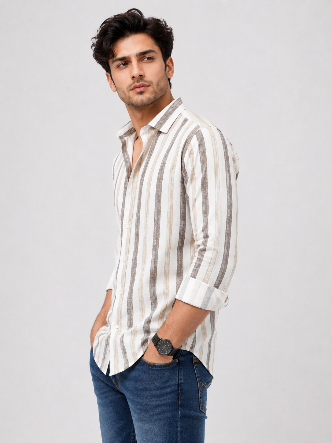 Linen Lining Shirt With Jeans Combo