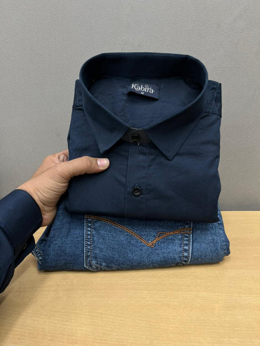 Satin Plain Shirt With Jeans Combo
