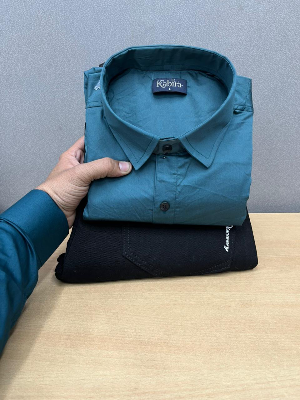 Satin Plain Shirt With Jeans Combo