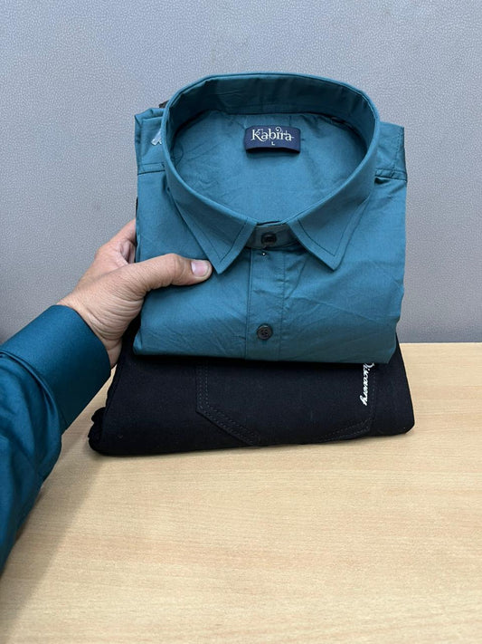 Satin Plain Shirt With Jeans Combo