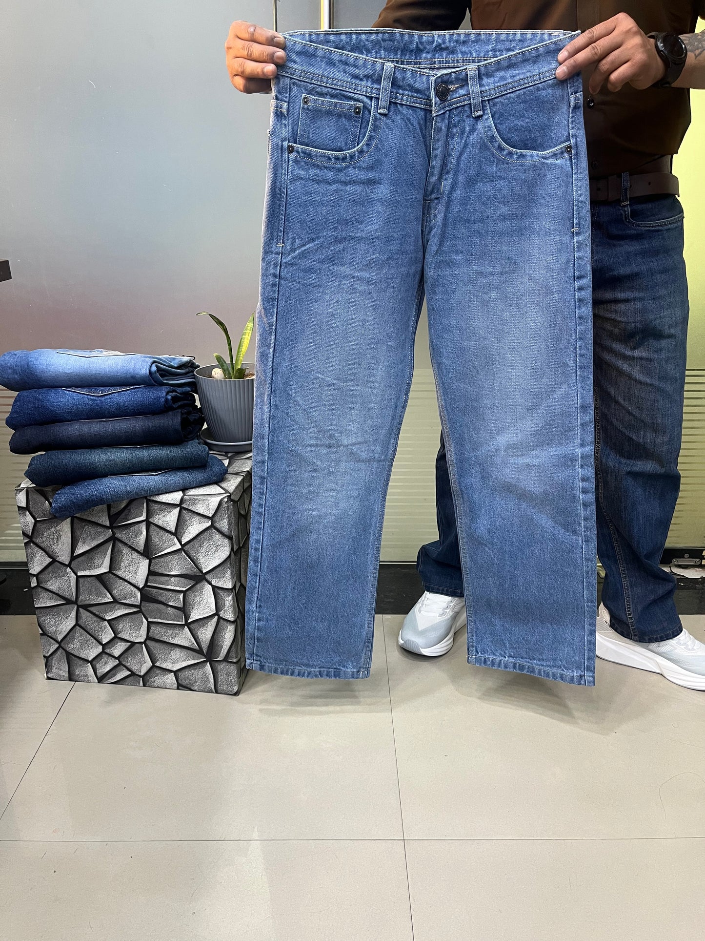 Straight Fit Washed Jeans