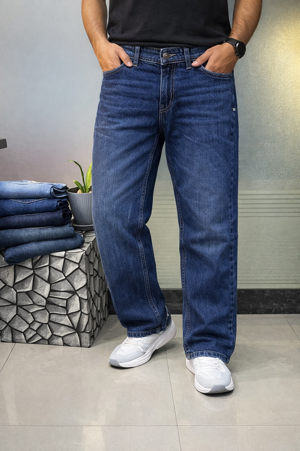 Straight Fit Washed Jeans