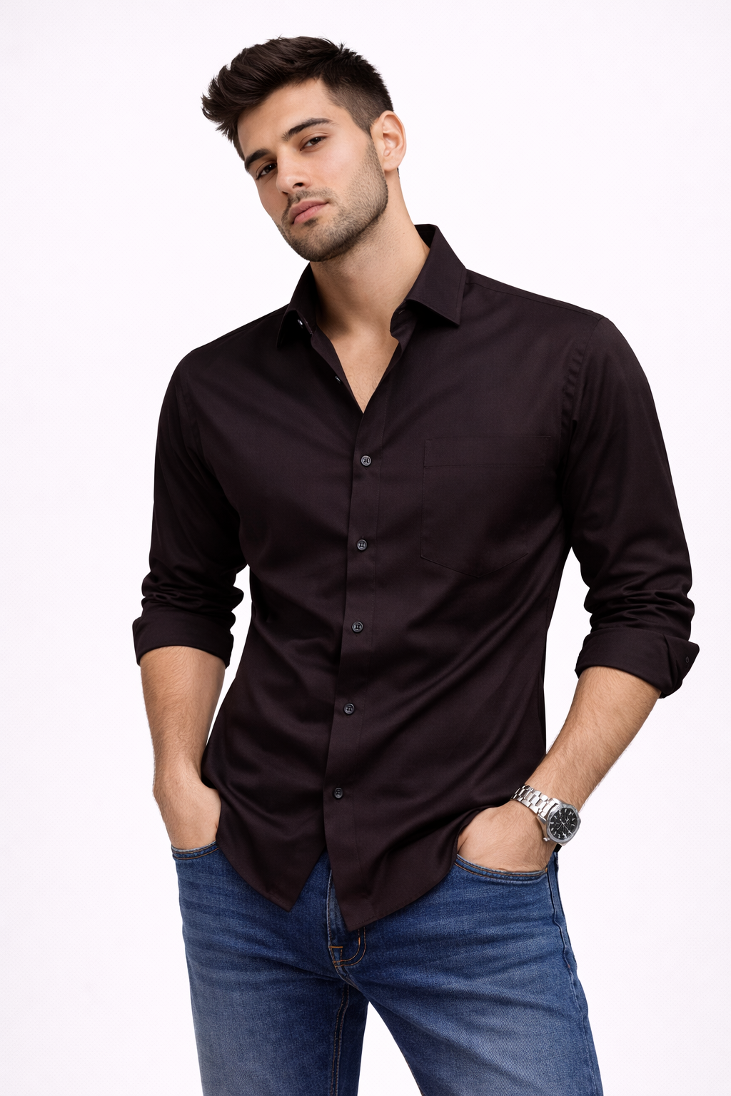 Satin Shirt With Jeans Combo